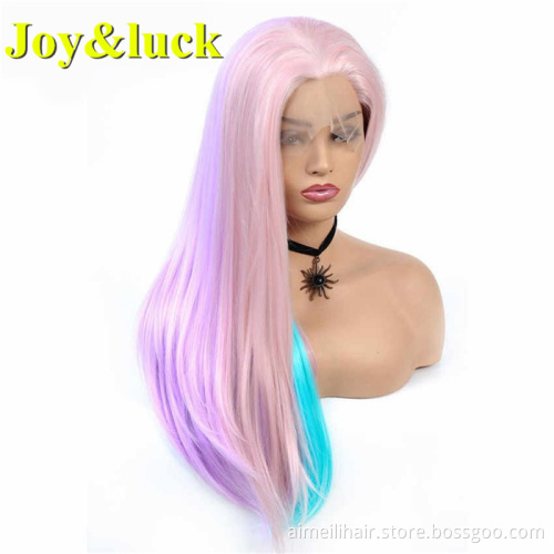 27 inch Front Lace Women Wholesale Prices Wig For Cosplay Party Long Water Wave Purple Color Curly Synthetic Ladies Hair Wigs